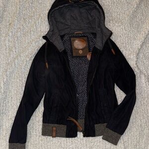 Naketano Black Hooded Jacket with Gray Accents